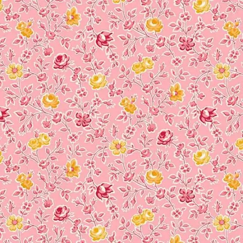 Makower Sweet Things Pink Red & Yellow Flower Print FQ