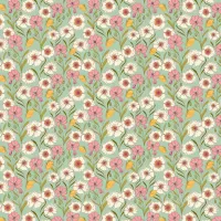 Meadow Walk Pink Mustard Green Flower Print 