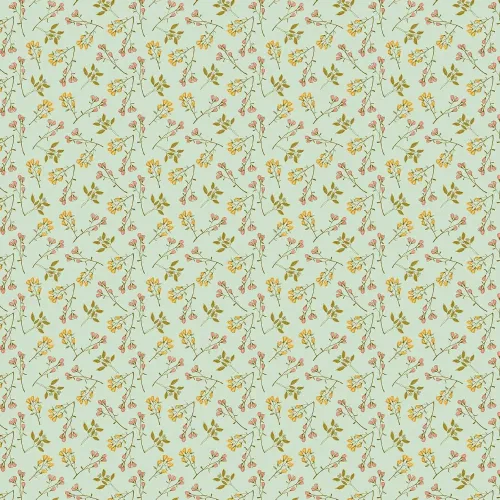 Meadow Walk Teal Green Floral Sprig 