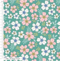 Secret Garden Teal Pink Flower Print 