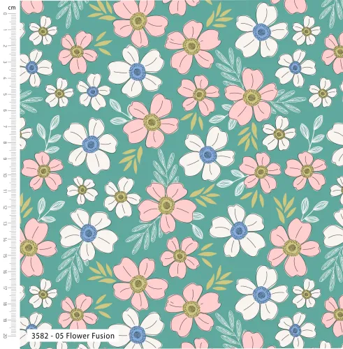 Secret Garden Teal Pink Flower Print 